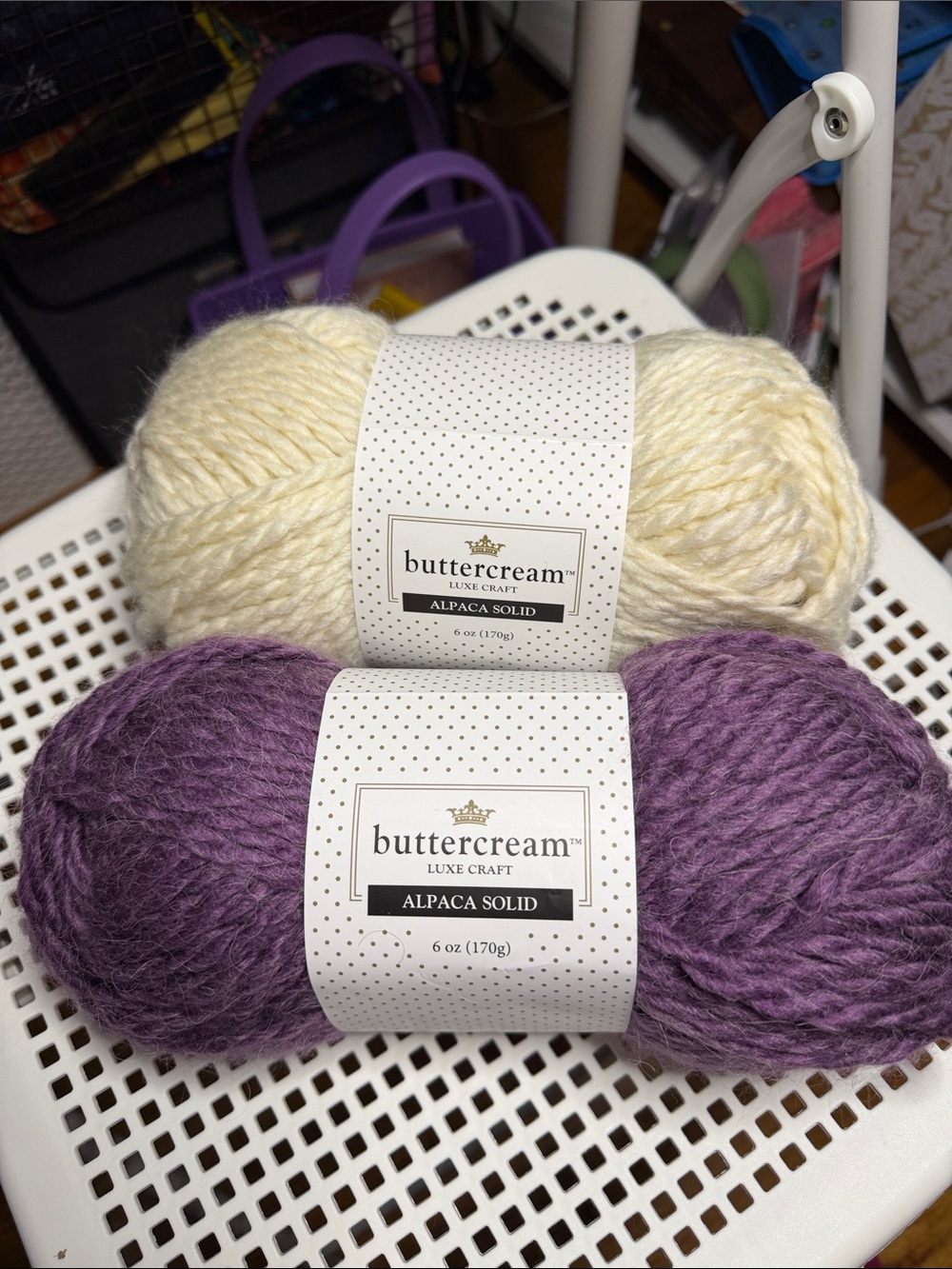 Buttercream Alpaca Solid Yarn Duo — Purple & Cream